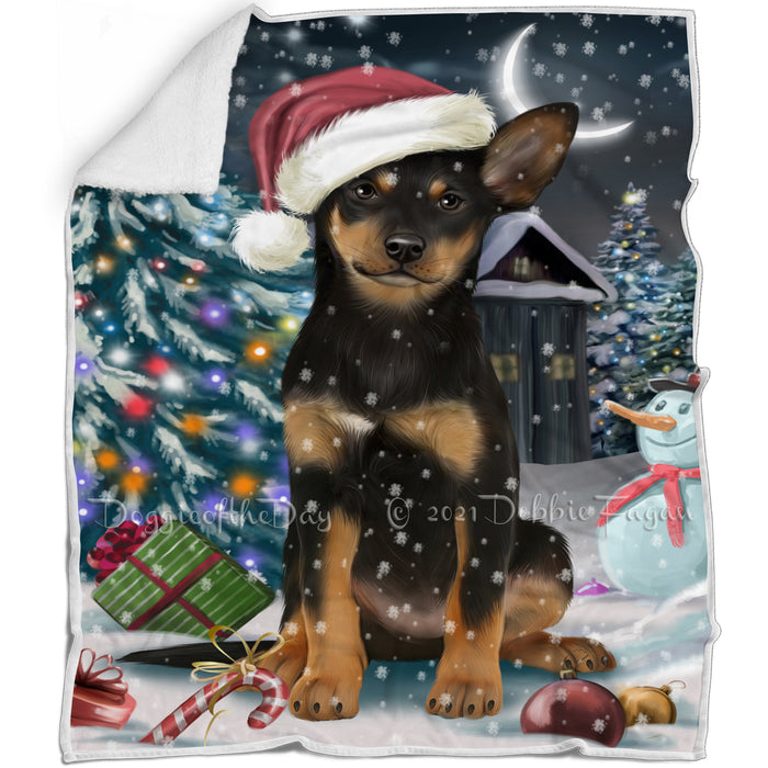Have a Holly Jolly Christmas Australian Kelpie Dog in Holiday Background Blanket D058
