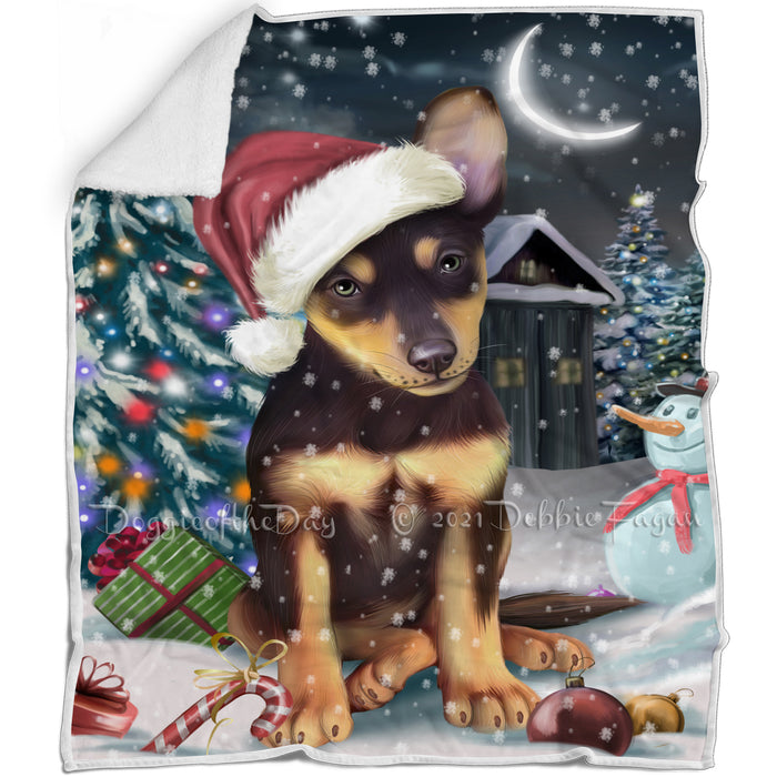 Have a Holly Jolly Christmas Australian Kelpie Dog in Holiday Background Blanket D059