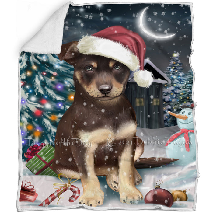 Have a Holly Jolly Christmas Australian Kelpie Dog in Holiday Background Blanket D060