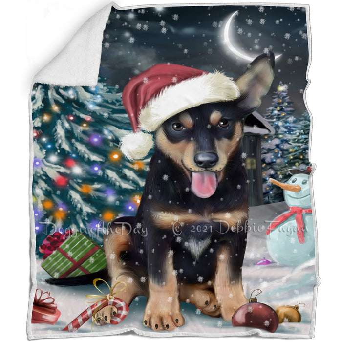 Have a Holly Jolly Christmas Australian Kelpie Dog in Holiday Background Blanket D061