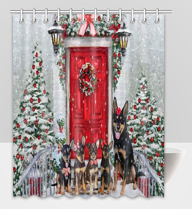Christmas Holiday Welcome Australian Kelpies Dogs Shower Curtain Pet Painting Bathtub Curtain Waterproof Polyester One-Side Printing Decor Bath Tub Curtain for Bathroom with Hooks