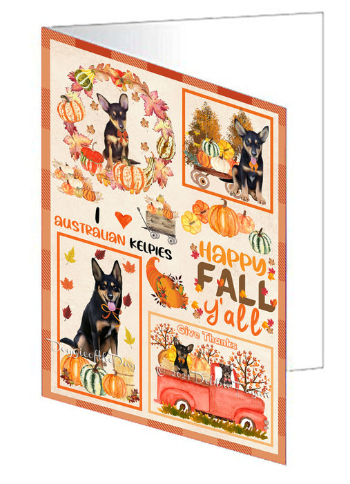 Happy Fall Y'all Pumpkin Australian Kelpies Dogs Handmade Artwork Assorted Pets Greeting Cards and Note Cards with Envelopes for All Occasions and Holiday Seasons GCD76898