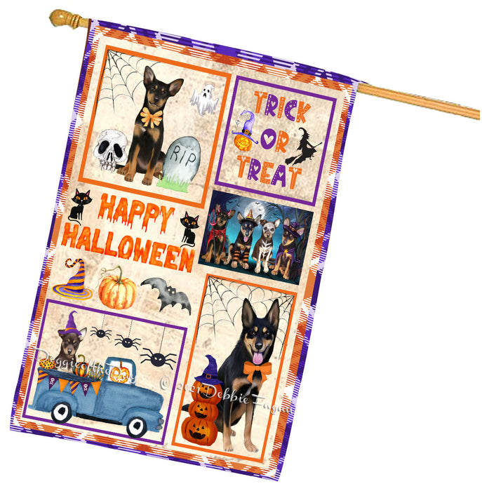 Happy Halloween Trick or Treat Australian Kelpies Dogs House Flag Outdoor Decorative Double Sided Pet Portrait Weather Resistant Premium Quality Animal Printed Home Decorative Flags 100% Polyester