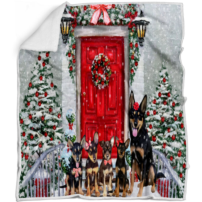 Christmas Holiday Welcome Australian Kelpies Dogs Blanket - Lightweight Soft Cozy and Durable Bed Blanket - Animal Theme Fuzzy Blanket for Sofa Couch