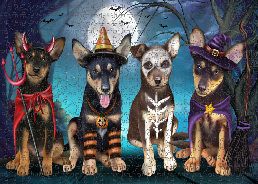 Happy Halloween Trick or Treat Australian Kelpies Dogs Portrait Jigsaw Puzzle for Adults Animal Interlocking Puzzle Game Unique Gift for Dog Lover's with Metal Tin Box