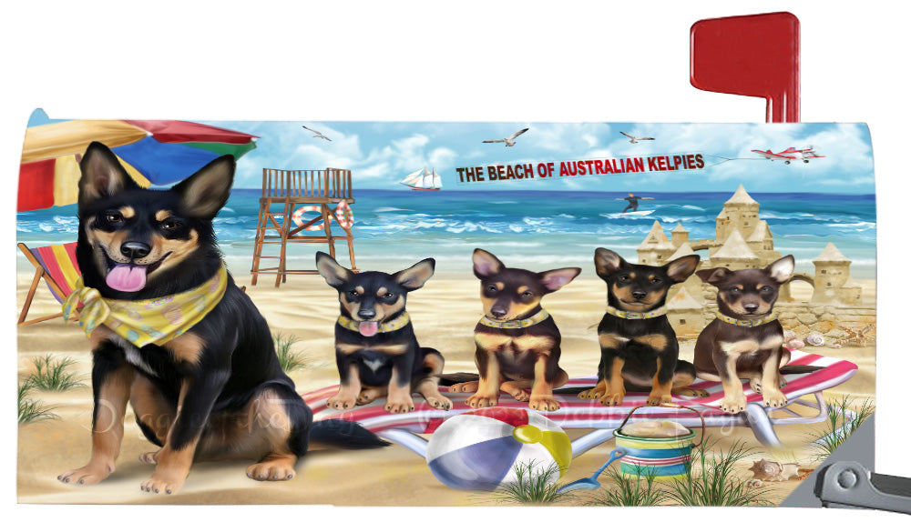 Pet Friendly Beach Australian Kelpies Dogs Magnetic Mailbox Cover Both Sides Pet Theme Printed Decorative Letter Box Wrap Case Postbox Thick Magnetic Vinyl Material