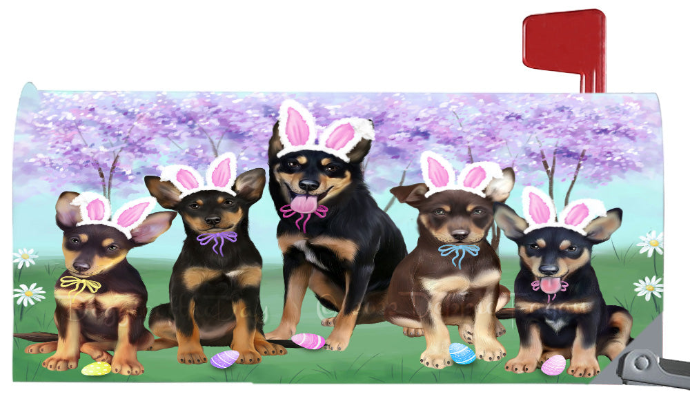 Easter Holiday Family Australian Kelpie Dog Magnetic Mailbox Cover Both Sides Pet Theme Printed Decorative Letter Box Wrap Case Postbox Thick Magnetic Vinyl Material