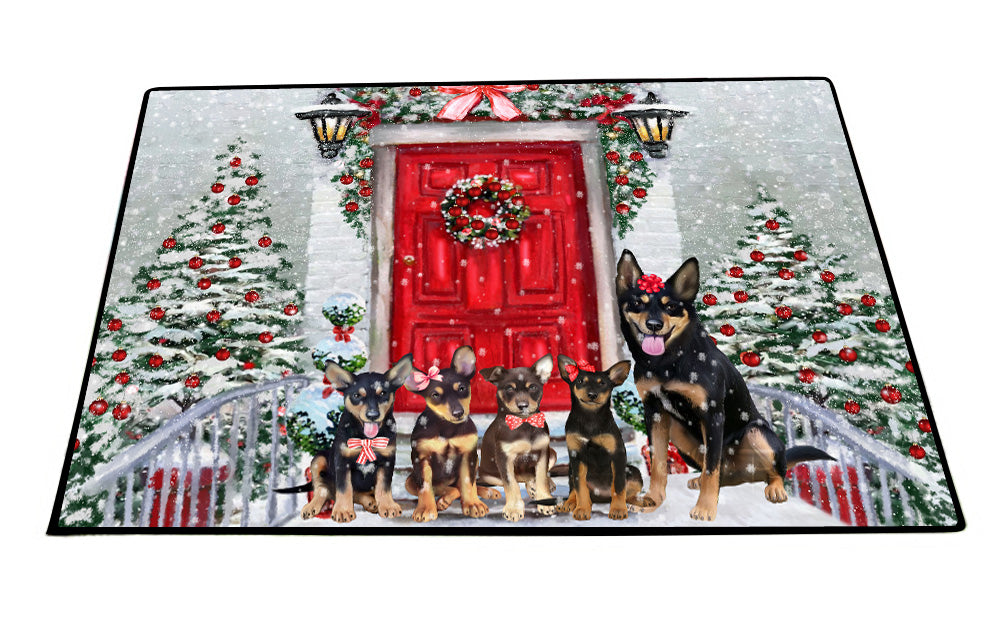 Christmas Holiday Welcome Australian Kelpies Dogs Floor Mat- Anti-Slip Pet Door Mat Indoor Outdoor Front Rug Mats for Home Outside Entrance Pets Portrait Unique Rug Washable Premium Quality Mat