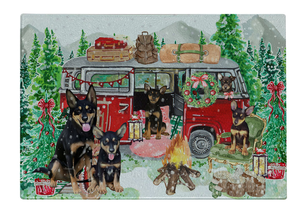 Christmas Time Camping with Australian Kelpies Dogs Cutting Board - For Kitchen - Scratch & Stain Resistant - Designed To Stay In Place - Easy To Clean By Hand - Perfect for Chopping Meats, Vegetables
