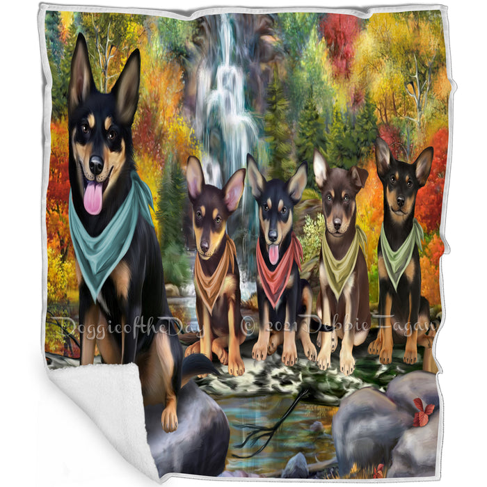 Scenic Waterfall Australian Kelpies Dog Blanket BLNKT83010