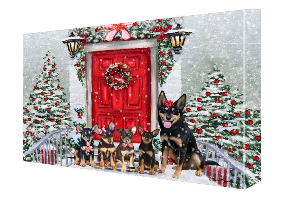 Christmas Holiday Welcome Australian Kelpies Dogs Canvas Wall Art - Premium Quality Ready to Hang Room Decor Wall Art Canvas - Unique Animal Printed Digital Painting for Decoration