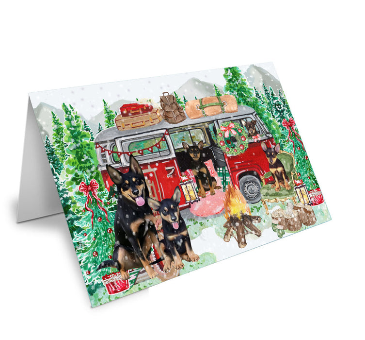 Christmas Time Camping with Australian Kelpies Dogs Handmade Artwork Assorted Pets Greeting Cards and Note Cards with Envelopes for All Occasions and Holiday Seasons
