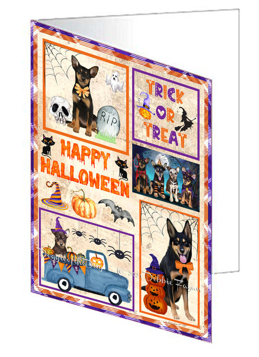 Happy Halloween Trick or Treat Australian Shepherd Dogs Handmade Artwork Assorted Pets Greeting Cards and Note Cards with Envelopes for All Occasions and Holiday Seasons GCD76391