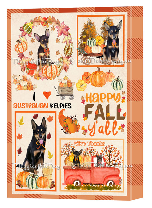 Happy Fall Y'all Pumpkin Australian Kelpies Dogs Canvas Wall Art - Premium Quality Ready to Hang Room Decor Wall Art Canvas - Unique Animal Printed Digital Painting for Decoration