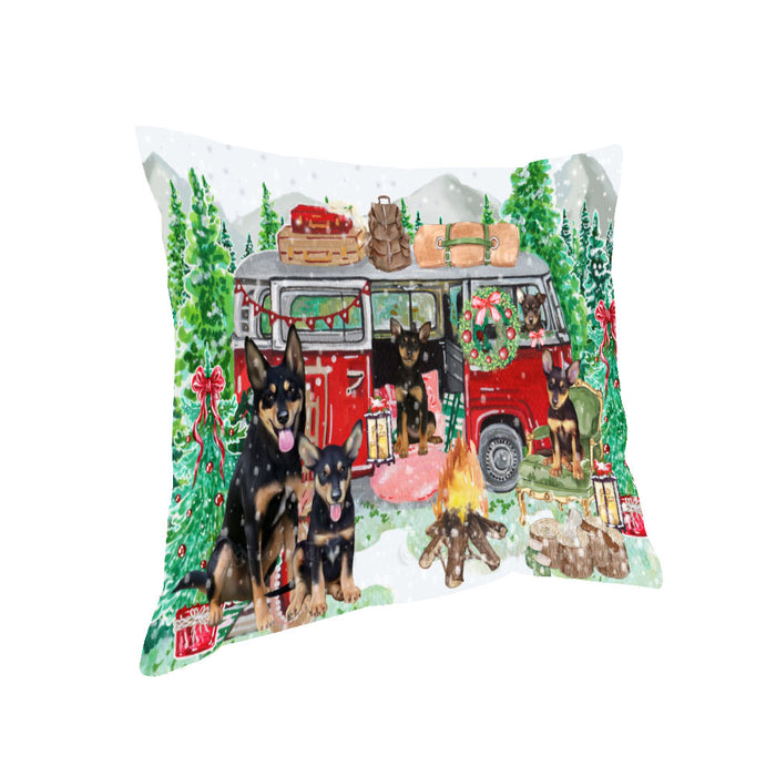 Christmas Time Camping with Australian Kelpies Dogs Pillow with Top Quality High-Resolution Images - Ultra Soft Pet Pillows for Sleeping - Reversible & Comfort - Ideal Gift for Dog Lover - Cushion for Sofa Couch Bed - 100% Polyester