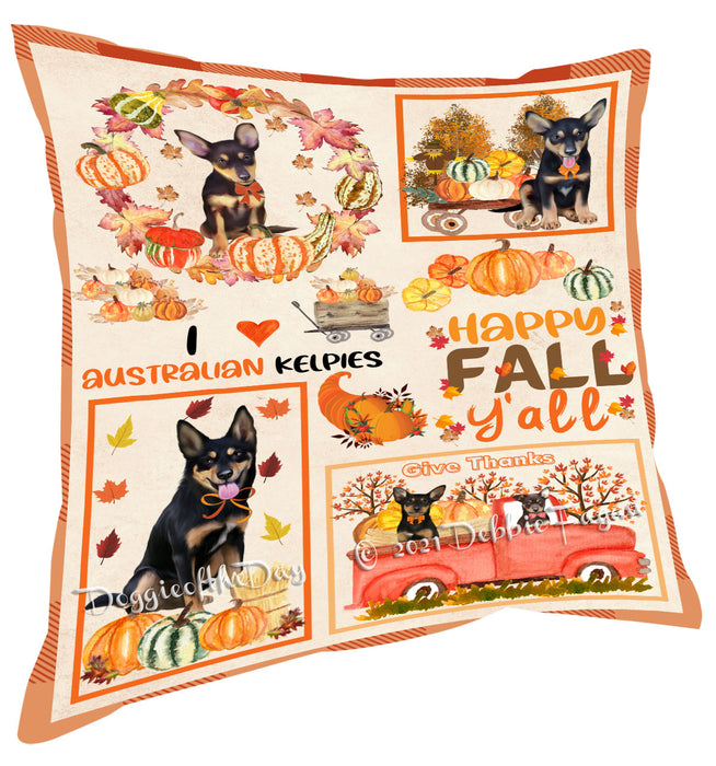 Happy Fall Y'all Pumpkin Australian Kelpies Dogs Pillow with Top Quality High-Resolution Images - Ultra Soft Pet Pillows for Sleeping - Reversible & Comfort - Ideal Gift for Dog Lover - Cushion for Sofa Couch Bed - 100% Polyester