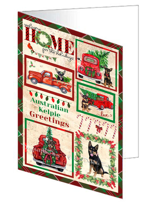Welcome Home for Christmas Holidays Australian Kelpies Dogs Handmade Artwork Assorted Pets Greeting Cards and Note Cards with Envelopes for All Occasions and Holiday Seasons GCD76067