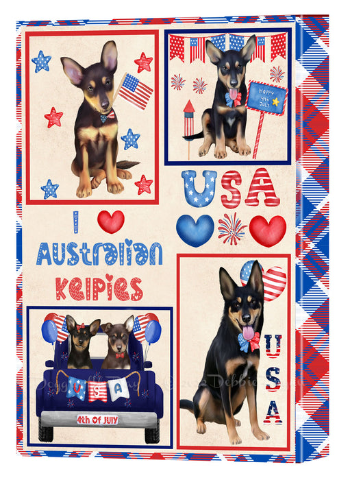 4th of July Independence Day I Love USA Australian Kelpie Dogs Canvas Wall Art - Premium Quality Ready to Hang Room Decor Wall Art Canvas - Unique Animal Printed Digital Painting for Decoration