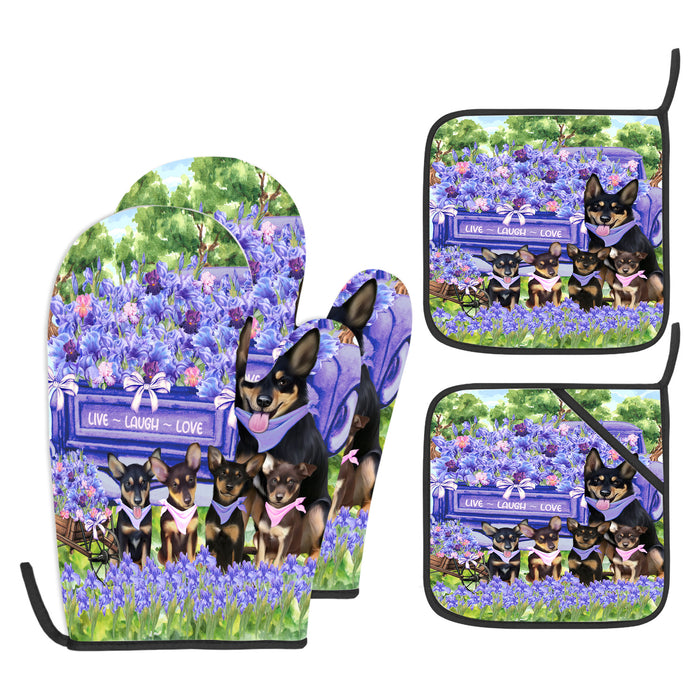 Australian Kelpie Oven Mitts and Pot Holder Set, Kitchen Gloves for Cooking with Potholders, Explore a Variety of Custom Designs, Personalized, Pet & Dog Gifts