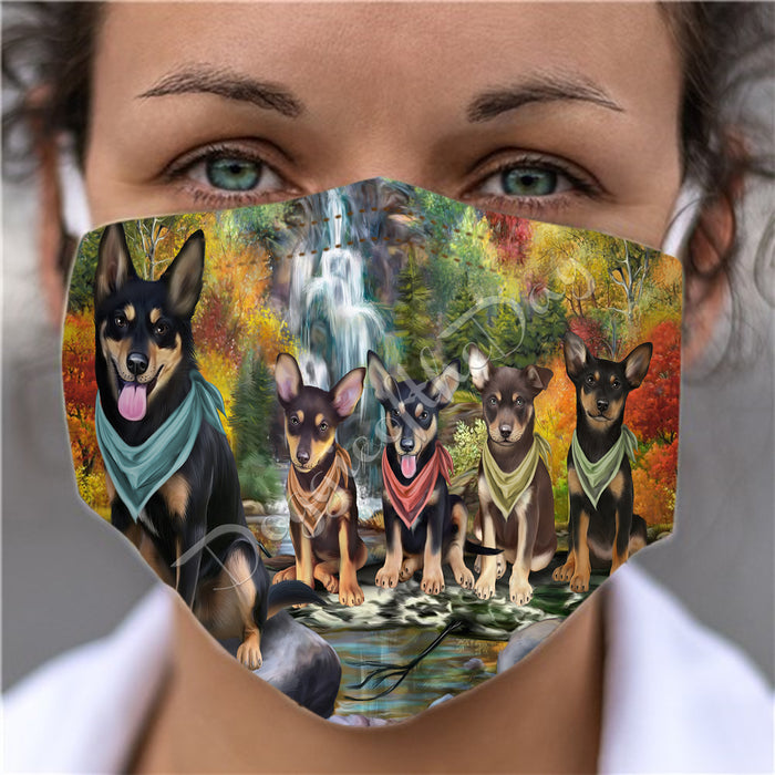 Scenic Waterfall Australian Kelpies Dogs Face Mask FM49266