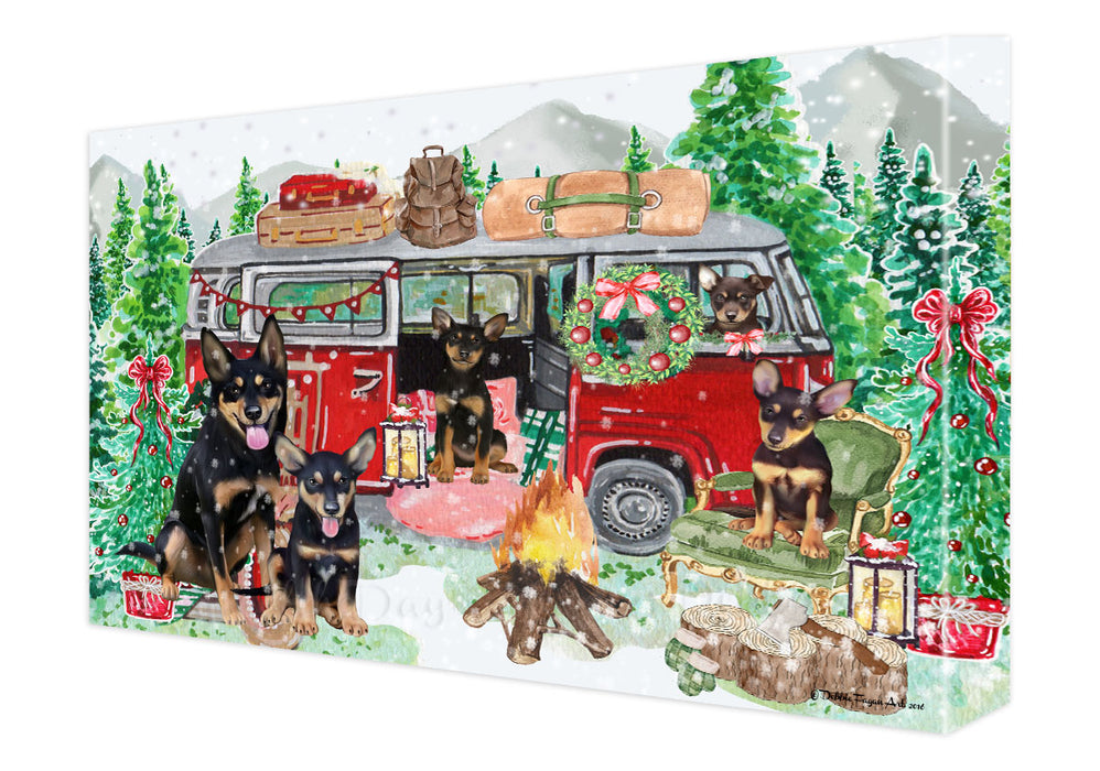 Christmas Time Camping with Australian Kelpies Dogs Canvas Wall Art - Premium Quality Ready to Hang Room Decor Wall Art Canvas - Unique Animal Printed Digital Painting for Decoration