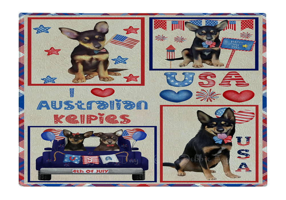 4th of July Independence Day I Love USA Australian Kelpie Dogs Cutting Board - For Kitchen - Scratch & Stain Resistant - Designed To Stay In Place - Easy To Clean By Hand - Perfect for Chopping Meats, Vegetables