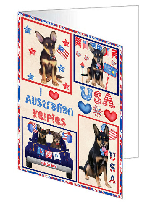 4th of July Independence Day I Love USA Australian Kelpie Dogs Handmade Artwork Assorted Pets Greeting Cards and Note Cards with Envelopes for All Occasions and Holiday Seasons