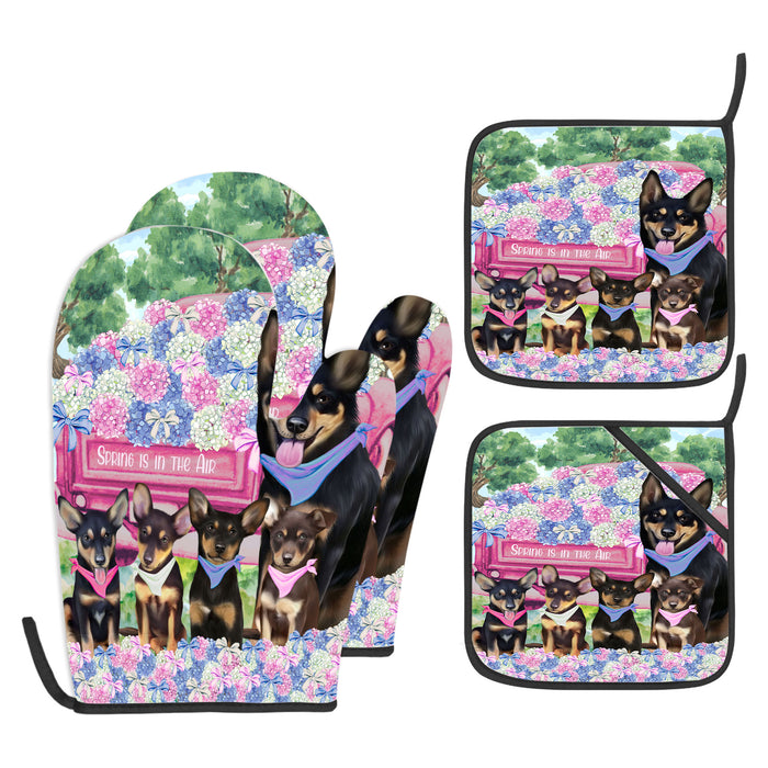 Australian Kelpie Oven Mitts and Pot Holder: Explore a Variety of Designs, Potholders with Kitchen Gloves for Cooking, Custom, Personalized, Gifts for Pet & Dog Lover