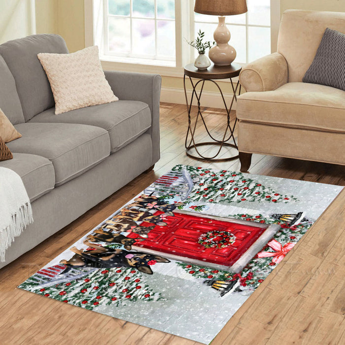 Christmas Holiday Welcome Australian Kelpies Dogs Area Rug - Ultra Soft Cute Pet Printed Unique Style Floor Living Room Carpet Decorative Rug for Indoor Gift for Pet Lovers