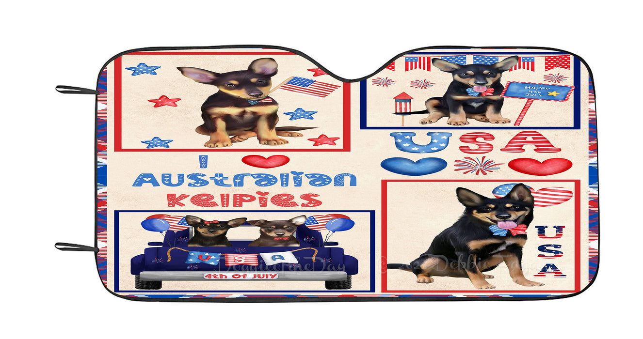 4th of July Independence Day I Love USA Australian Kelpie Dogs Car Sun Shade Cover Curtain