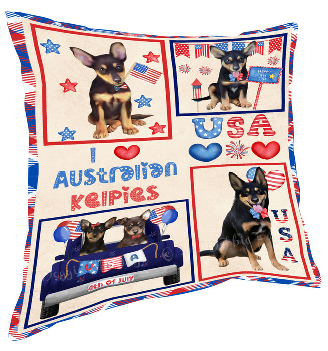 4th of July Independence Day I Love USA Australian Kelpie Dogs Pillow with Top Quality High-Resolution Images - Ultra Soft Pet Pillows for Sleeping - Reversible & Comfort - Ideal Gift for Dog Lover - Cushion for Sofa Couch Bed - 100% Polyester