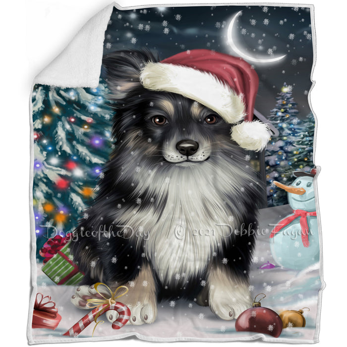 Have a Holly Jolly Christmas Australian Shepherd Dog in Holiday Background Blanket D004