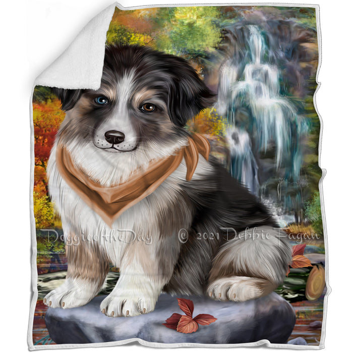 Scenic Waterfall Australian Shepherd Dog Blanket BLNKT62778