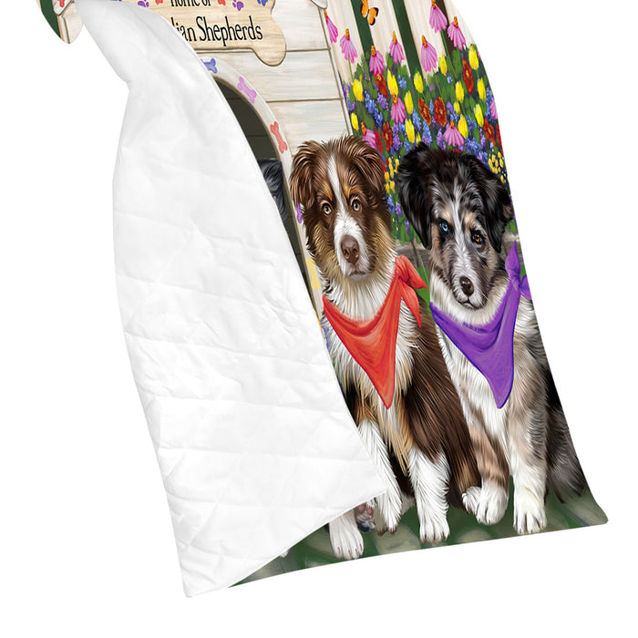Spring Dog House Australian Shepherd Dogs Quilt