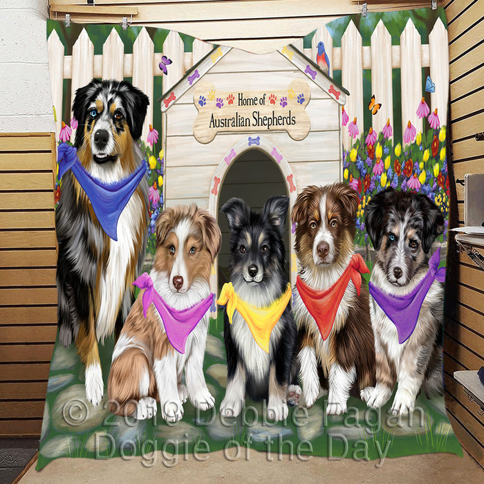 Spring Dog House Australian Shepherd Dogs Quilt
