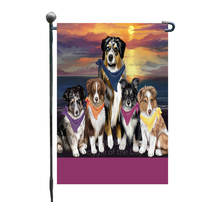 Personalized Family Sunset Portrait Australian Shepherd Dogs Custom Garden Flags GFLG-DOTD-A60569