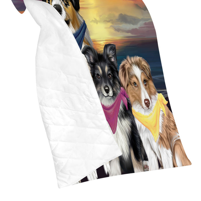 Family Sunset Portrait Australian Shepherd Dogs Quilt