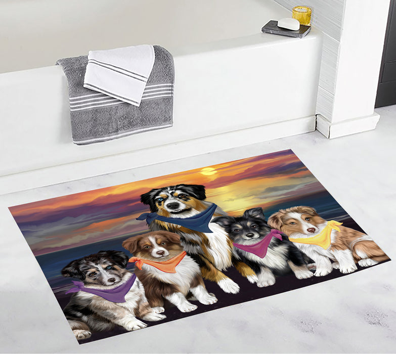 Family Sunset Portrait Australian Shepherd Dogs Bath Mat