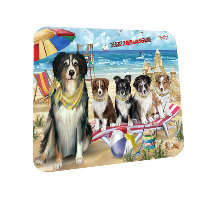 Pet Friendly Beach Australian Shepherd Dogs Coasters Set of 4 CSTA58084