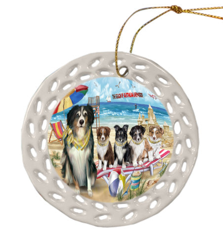 Pet Friendly Beach Australian Shepherd Dogs  Doily Ornament DPOR58496