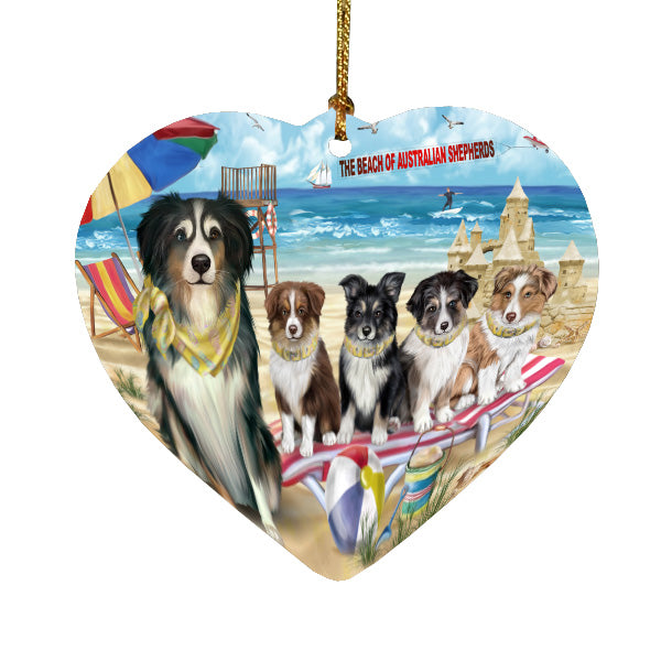 Pet Friendly Beach Australian Shepherd Dogs Heart Christmas Ornament HPORA58845