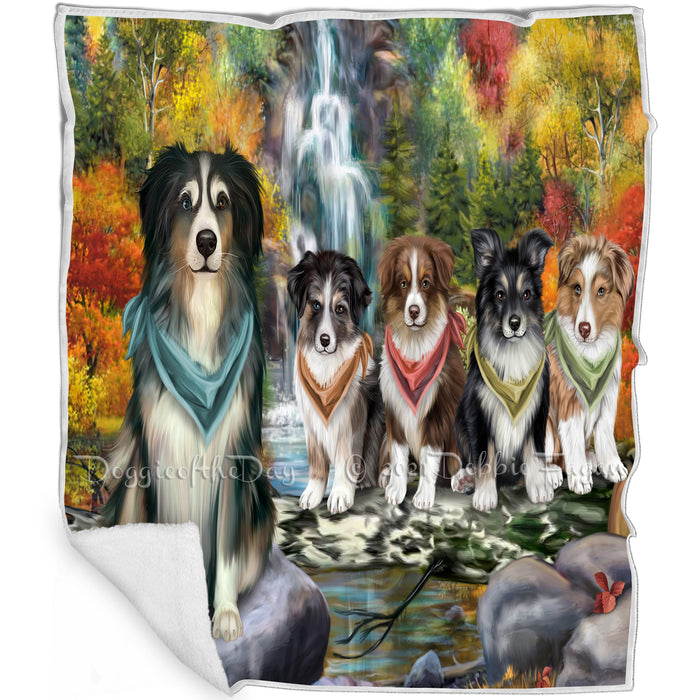 Scenic Waterfall Australian Shepherds Dog Blanket BLNKT62742
