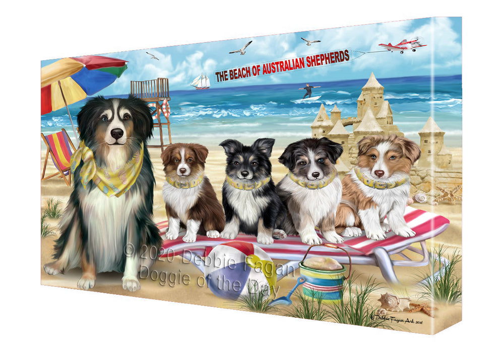 Pet Friendly Beach Australian Shepherd Dogs Canvas Wall Art - Premium Quality Ready to Hang Room Decor Wall Art Canvas - Unique Animal Printed Digital Painting for Decoration