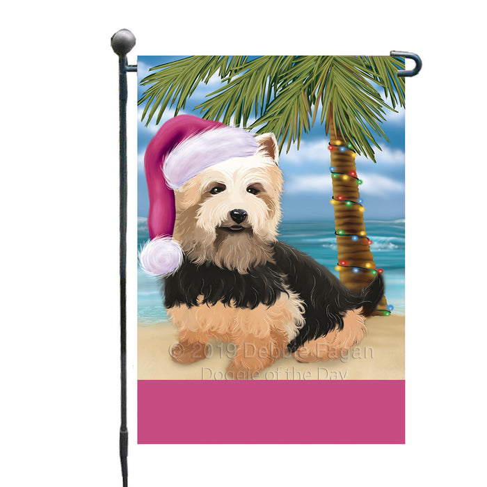 Personalized Summertime Happy Holidays Christmas Australian Terrier Dog on Tropical Island Beach  Custom Garden Flags GFLG-DOTD-A60393