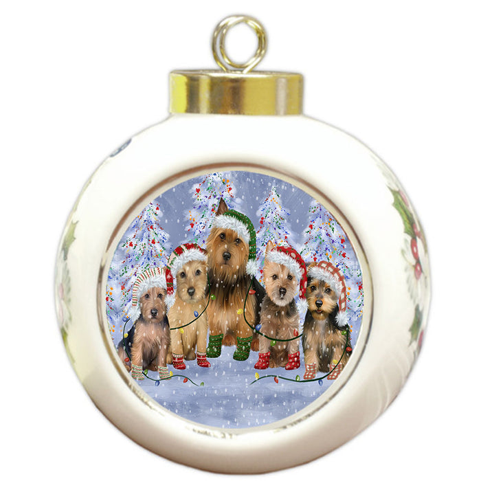 Christmas Lights and Australian Terrier Dogs Round Ball Christmas Ornament Pet Decorative Hanging Ornaments for Christmas X-mas Tree Decorations - 3" Round Ceramic Ornament