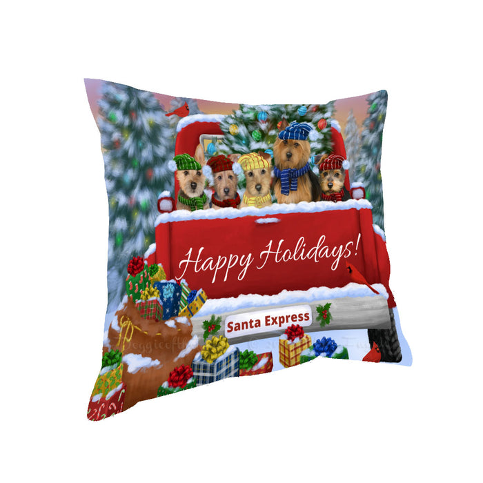 Christmas Red Truck Travlin Home for the Holidays Australian Terrier Dogs Pillow with Top Quality High-Resolution Images - Ultra Soft Pet Pillows for Sleeping - Reversible & Comfort - Ideal Gift for Dog Lover - Cushion for Sofa Couch Bed - 100% Polyester