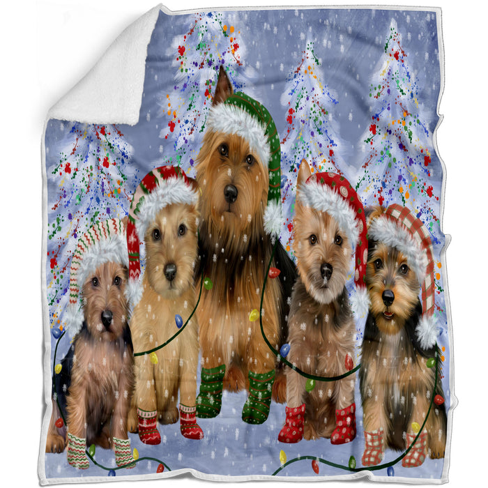 Christmas Lights and Australian Terrier Dogs Blanket - Lightweight Soft Cozy and Durable Bed Blanket - Animal Theme Fuzzy Blanket for Sofa Couch