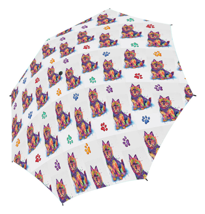 Watercolor Mini Australian Terrier DogsSemi-Automatic Foldable Umbrella