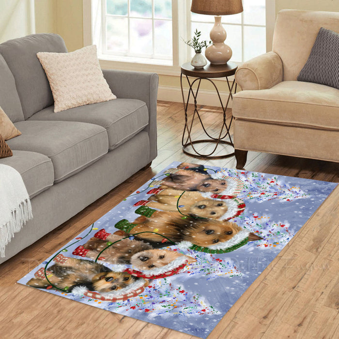 Christmas Lights and Australian Terrier Dogs Area Rug - Ultra Soft Cute Pet Printed Unique Style Floor Living Room Carpet Decorative Rug for Indoor Gift for Pet Lovers