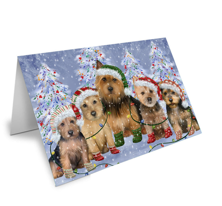 Christmas Lights and Australian Terrier Dogs Handmade Artwork Assorted Pets Greeting Cards and Note Cards with Envelopes for All Occasions and Holiday Seasons